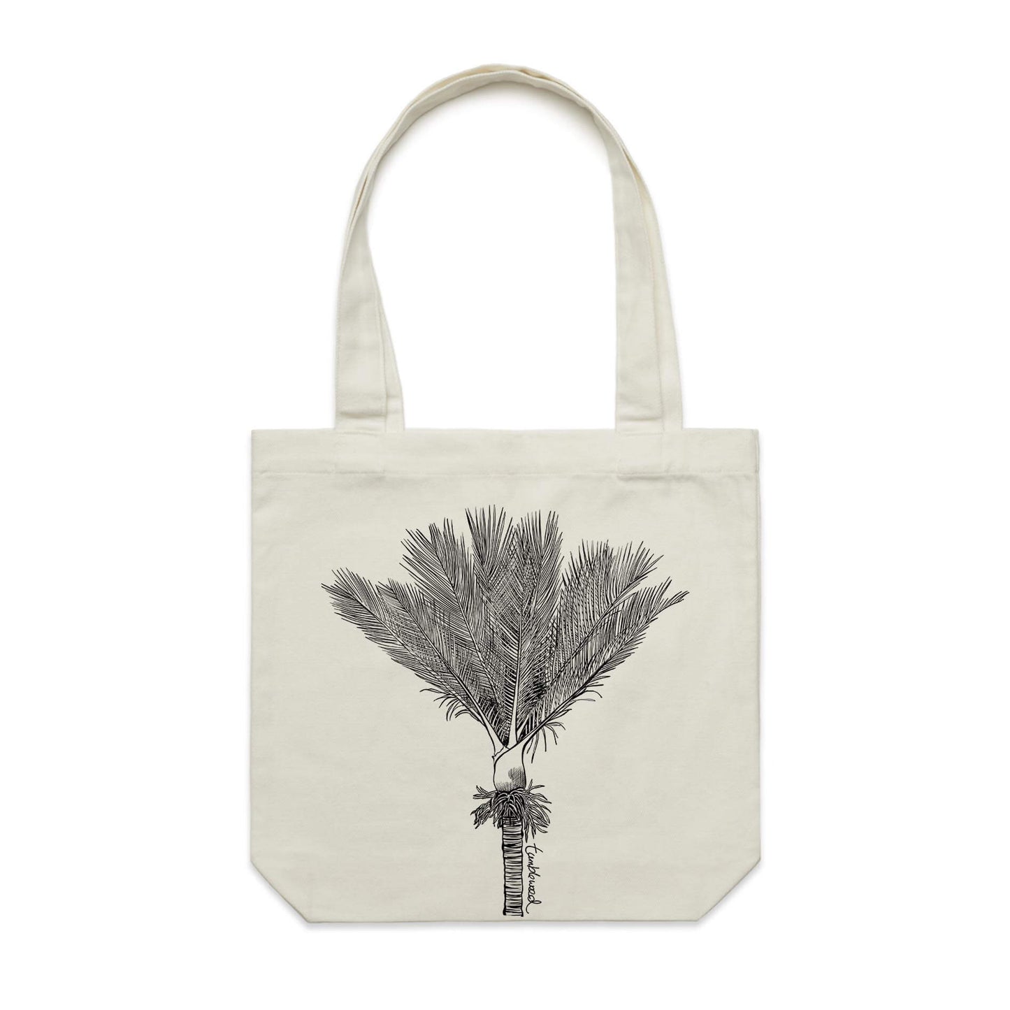 Cotton canvas tote bag with a screen printed Nīkau design.