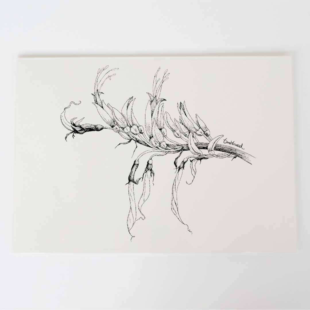 A4 art print of featuring Mountain Flax design on white archival paper.