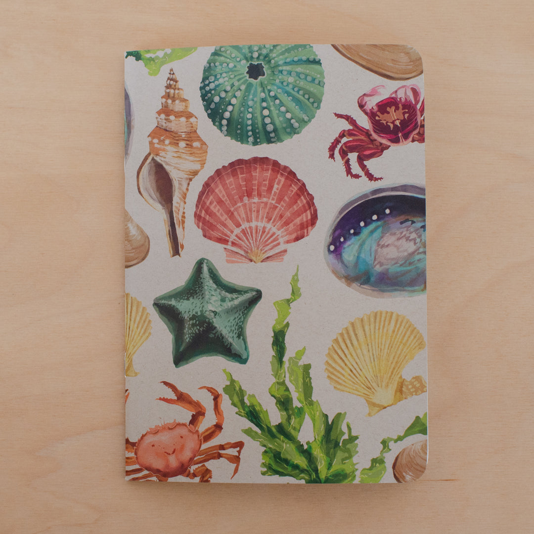 Kraft cover, painted NZ beach notebook with rounded corners