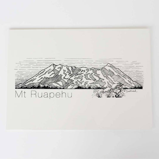 A4 art print of featuring Mt Ruapehu design on white archival paper.