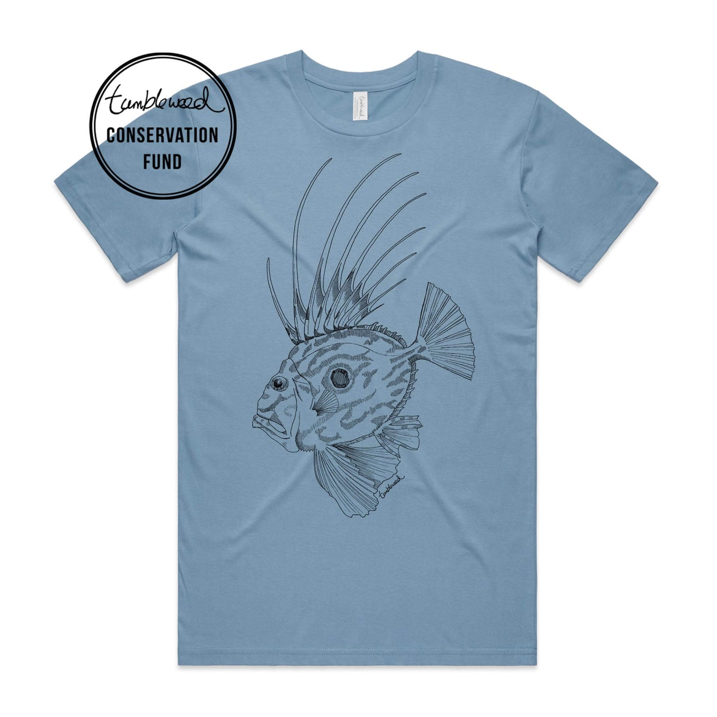 Sage, female t-shirt featuring a screen printed john dory design.
