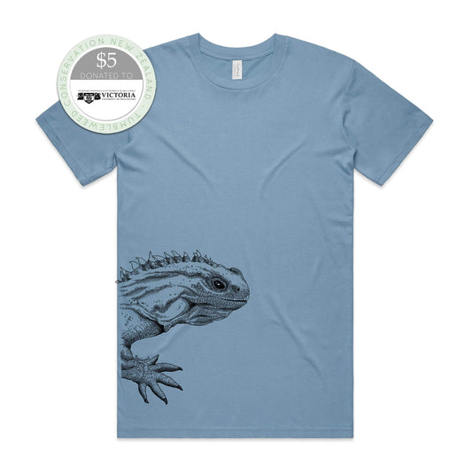 Mustard, female t-shirt featuring a screen printed Tuatara design.