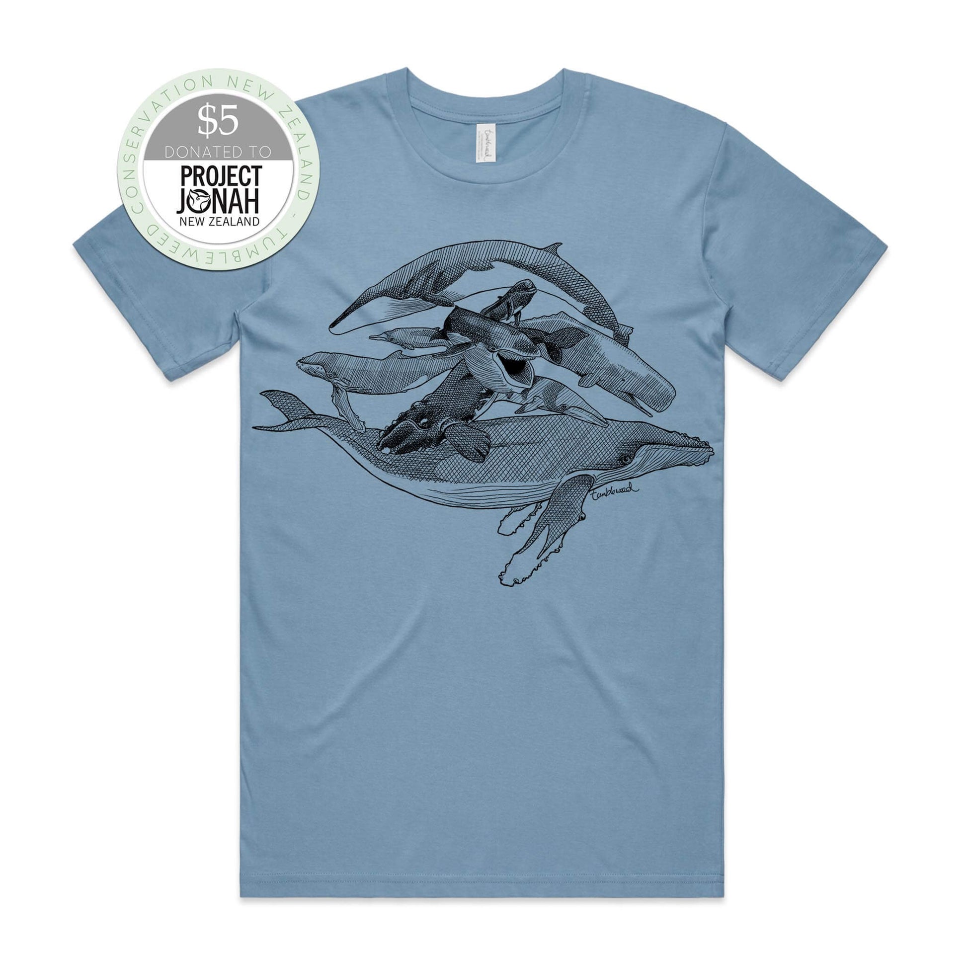 Sage, male t-shirt featuring a screen printed Whales design.