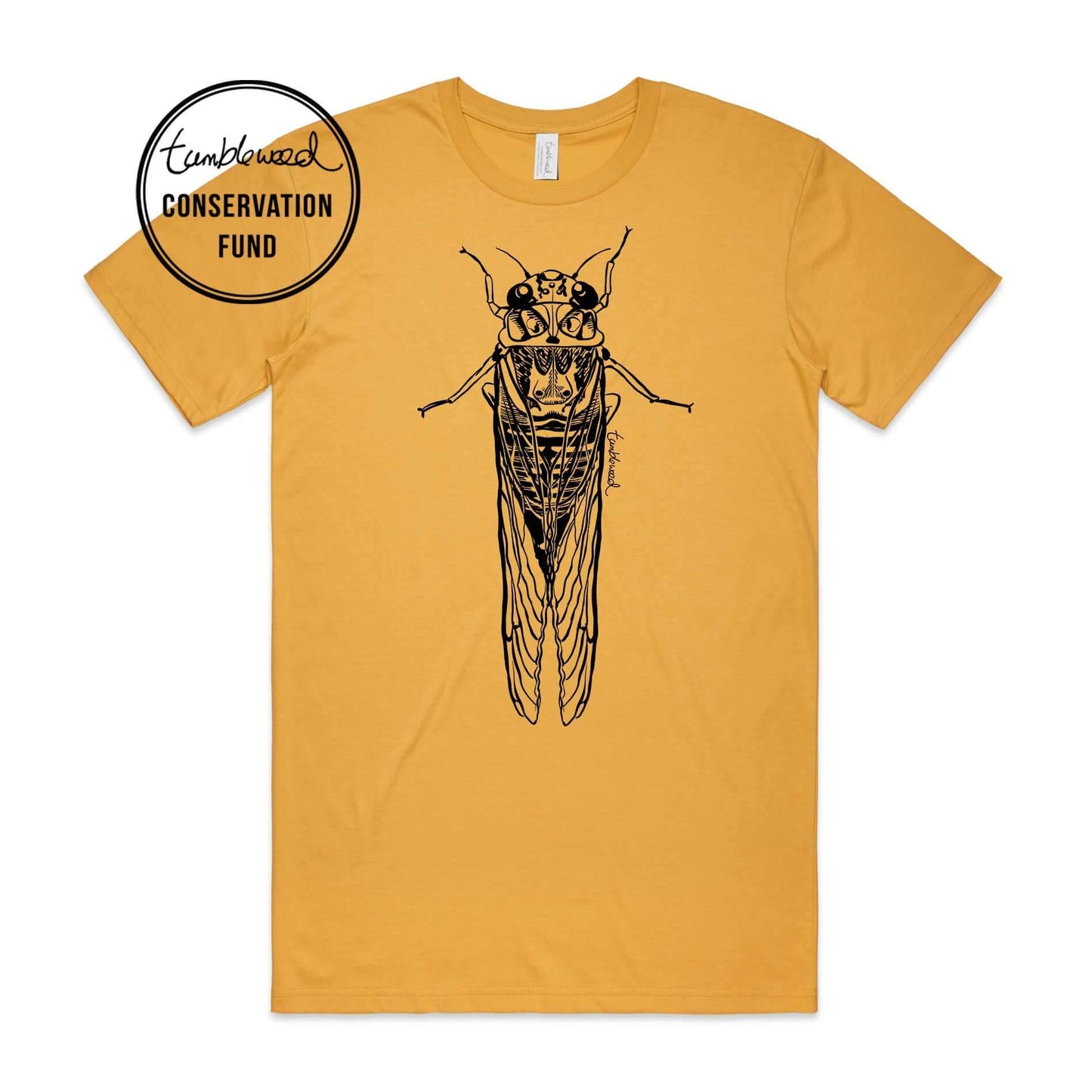 Charcoal, female t-shirt featuring a screen printed Cicada/kihikihi-wawā design.