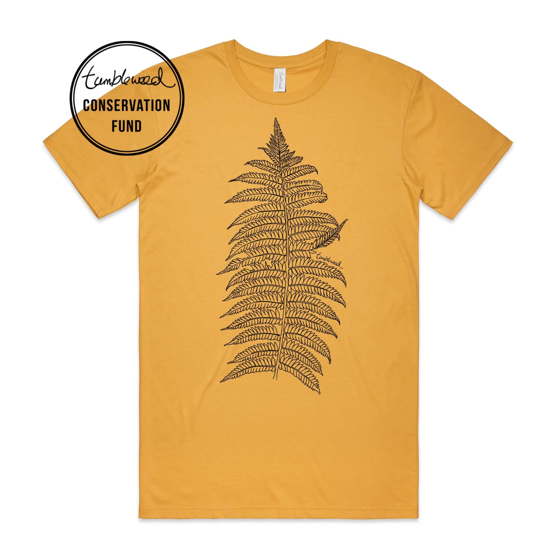 Charcoal, male t-shirt featuring a screen printed Silver fern/ponga design.
