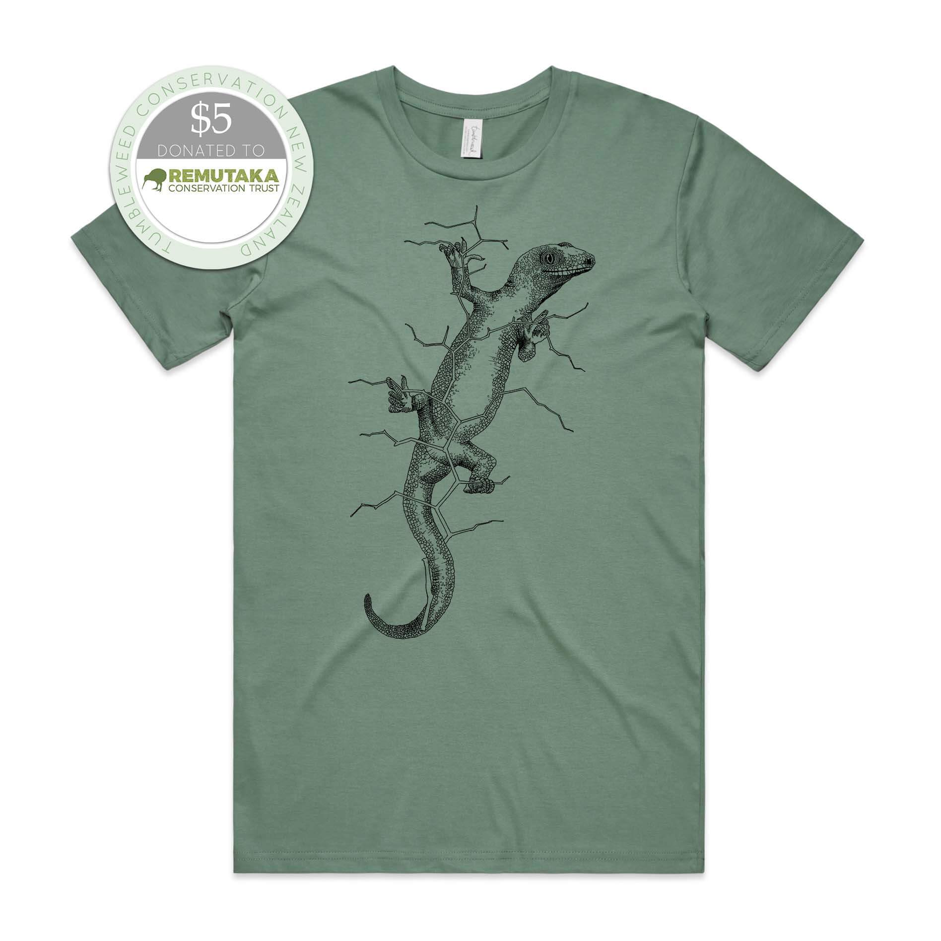 Mustard, female t-shirt featuring a screen printed black gecko design.