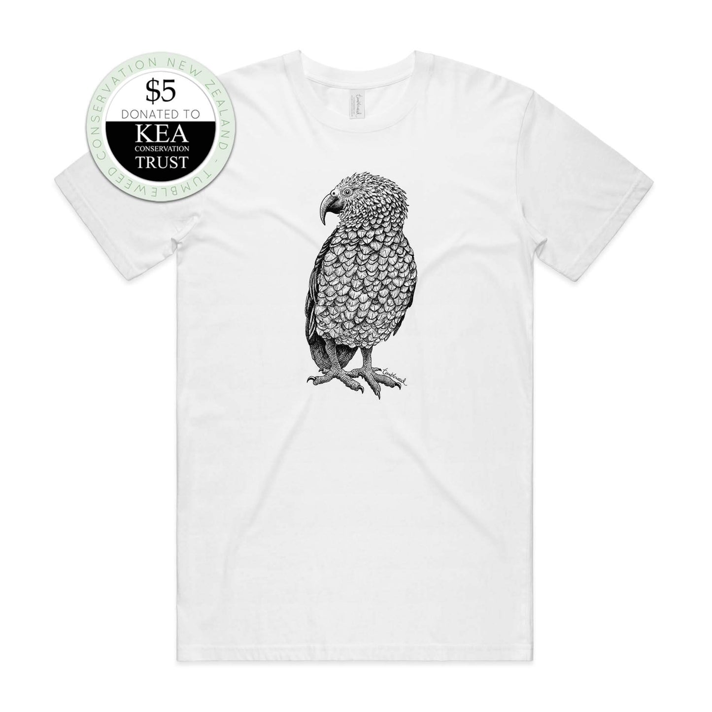 Grey marle, female t-shirt featuring a screen printed kea design.