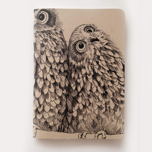 Kraft cover, morepork/ruru notebook with rounded corners