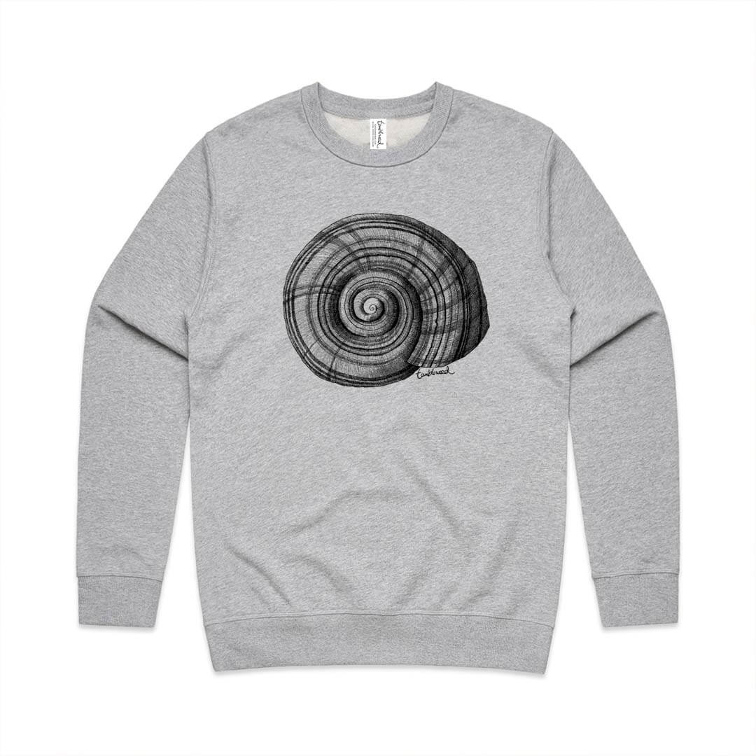 Grey marle unisex sweatshirt with a screen printed NZ Snail design.