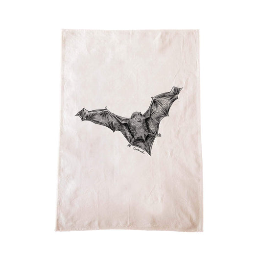 Off-white cotton tea towel with a screen printed Bat/Pekapeka design.
