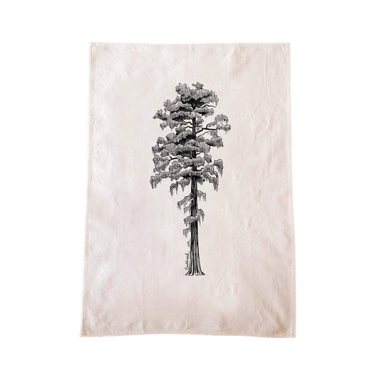Off-white cotton tea towel with a screen printed Rimu design.