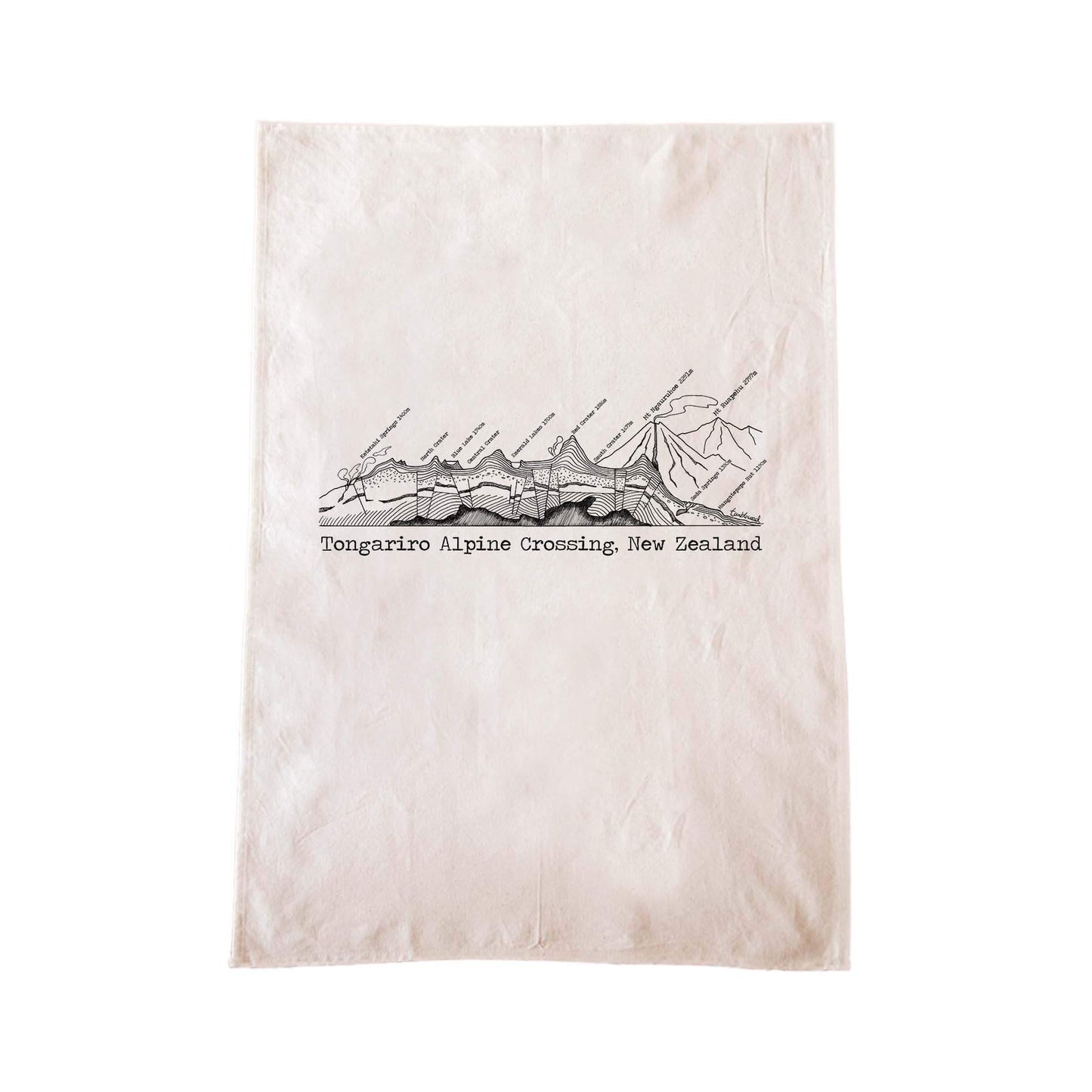Off-white cotton tea towel with a screen printed Tui design.
