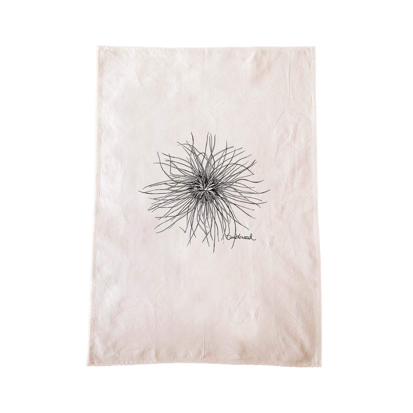 Off-white cotton tea towel with a screen printed Tumbleweed/Spinifex design.