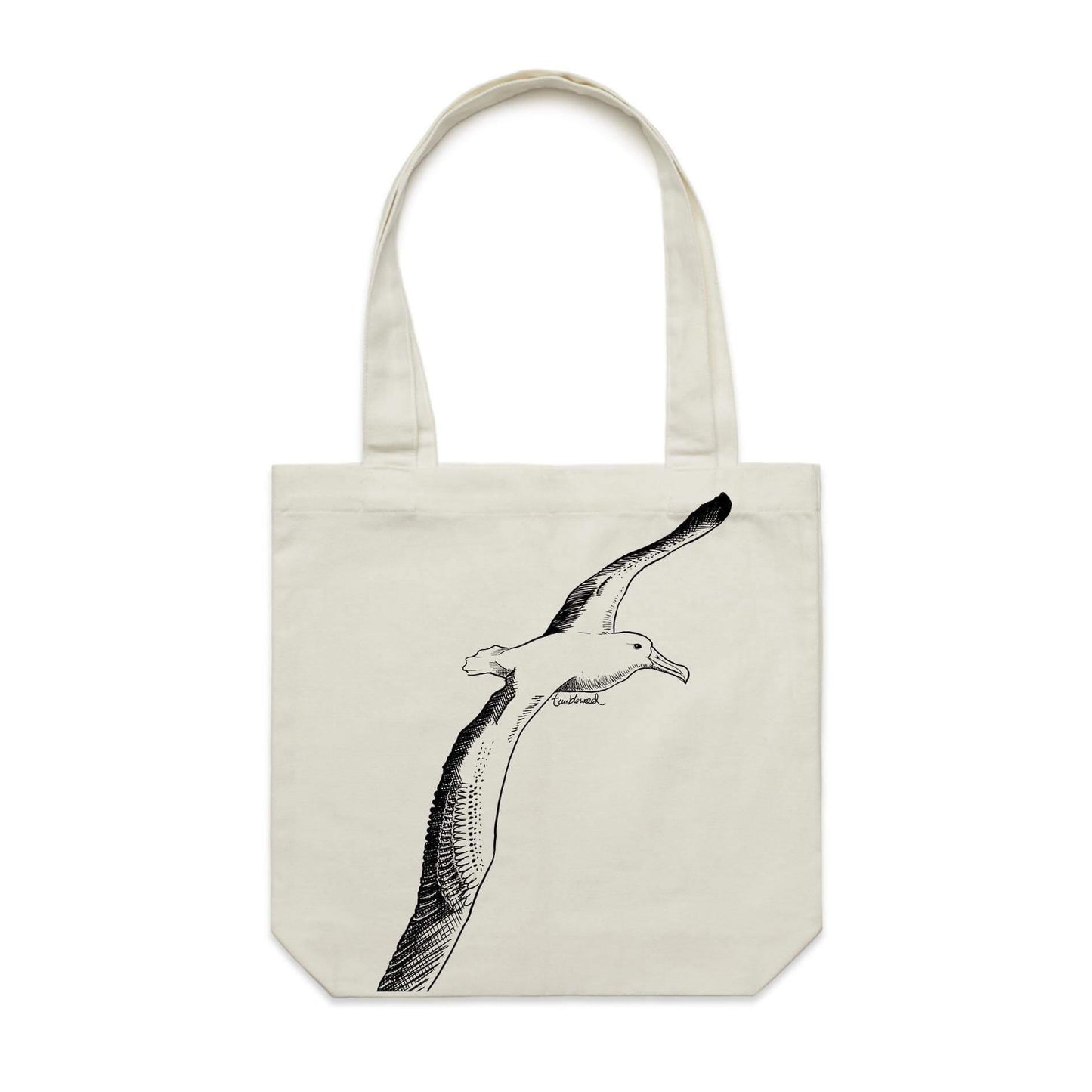 Cotton canvas tote bag with a screen printed Albatross design.
