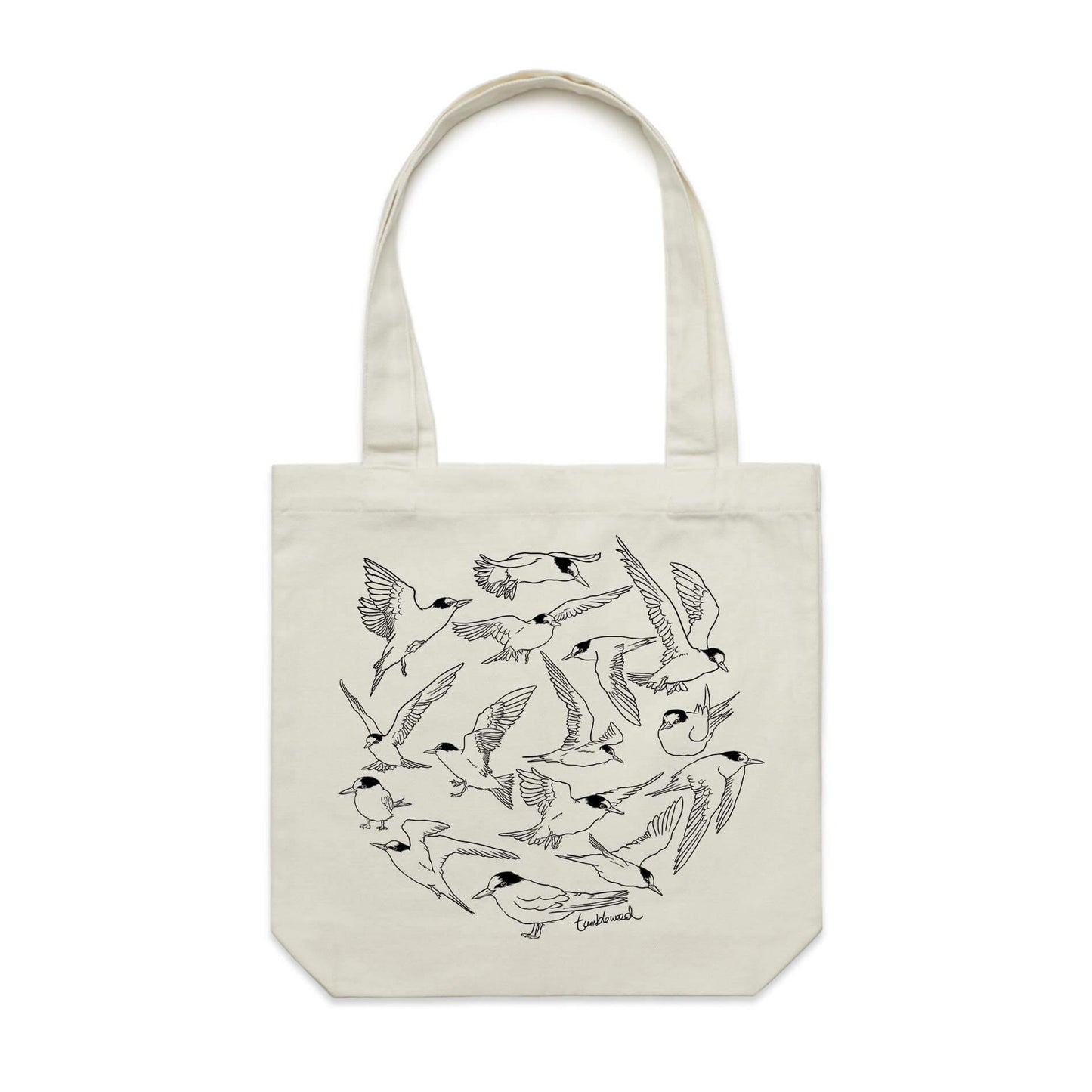 Cotton canvas tote bag with a screen printed Fairy Tern/Tara-iti design.