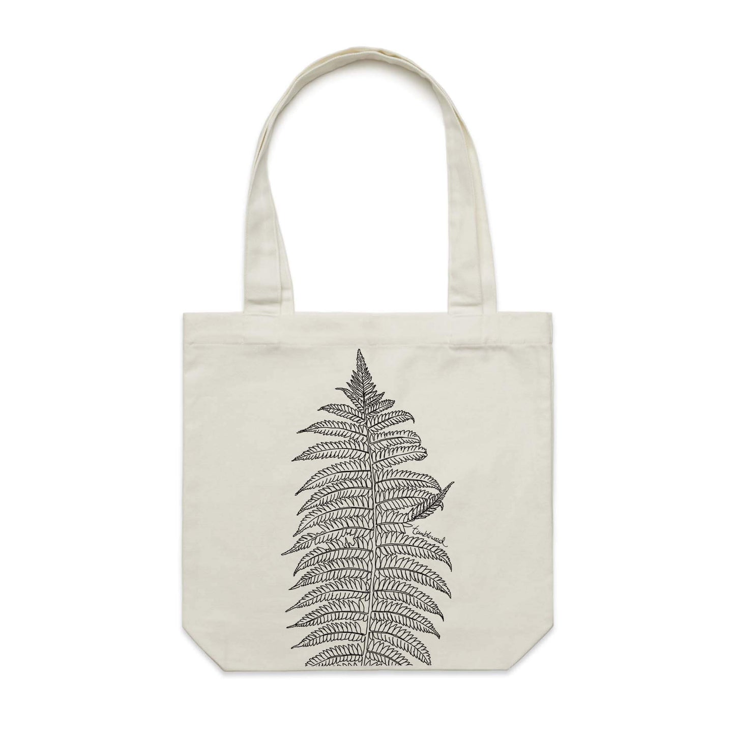 Cotton canvas tote bag with a screen printed Silver fern/ponga design.