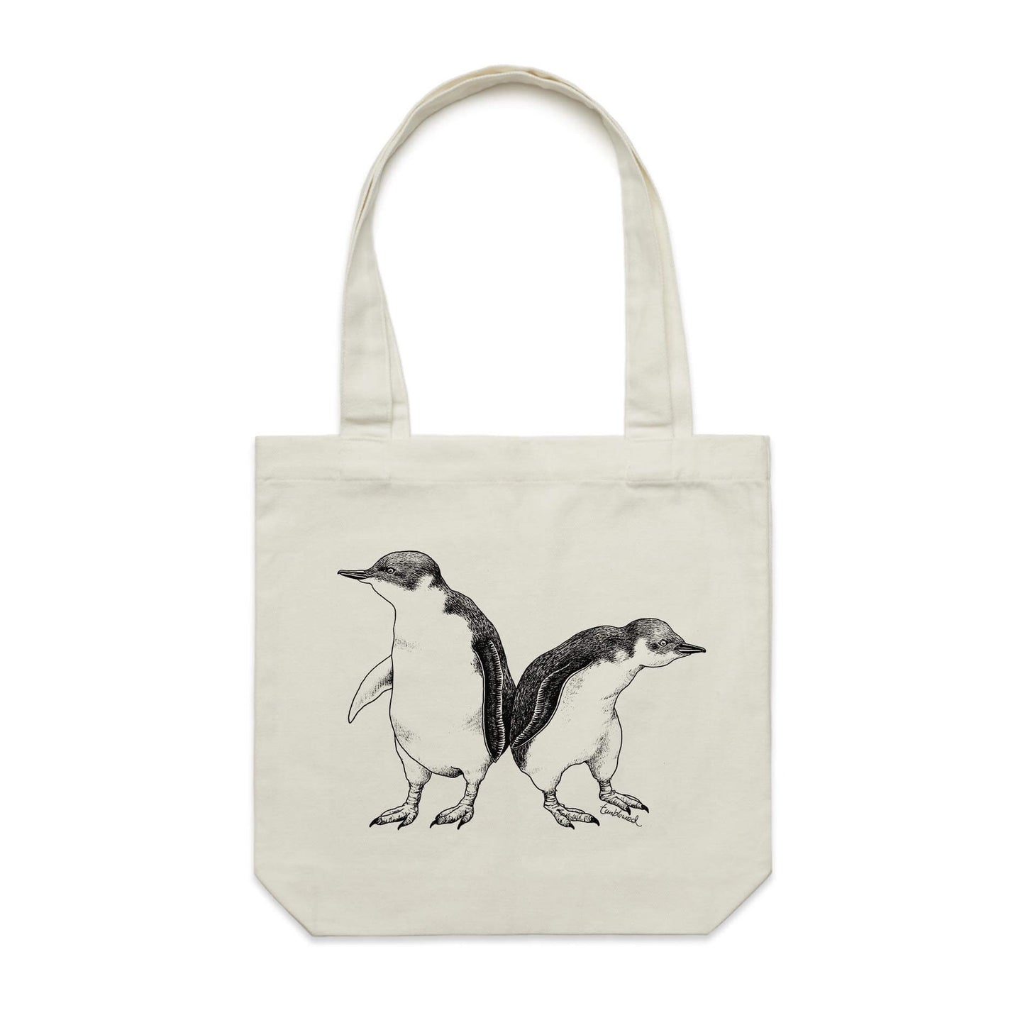 Cotton canvas tote bag with a screen printed Little Blue Penguin design.