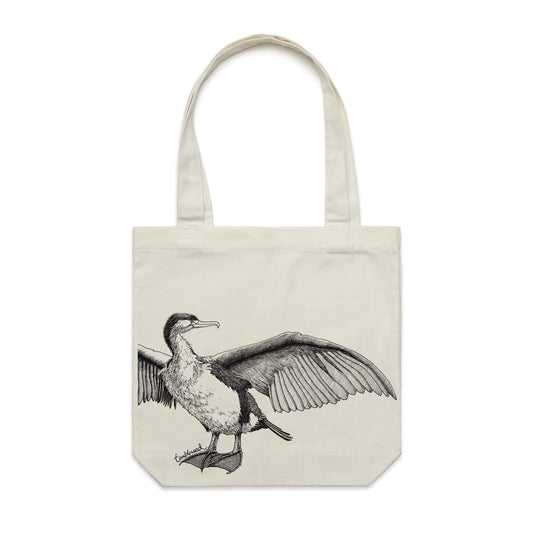 Cotton canvas tote bag with a screen printed Shag design.