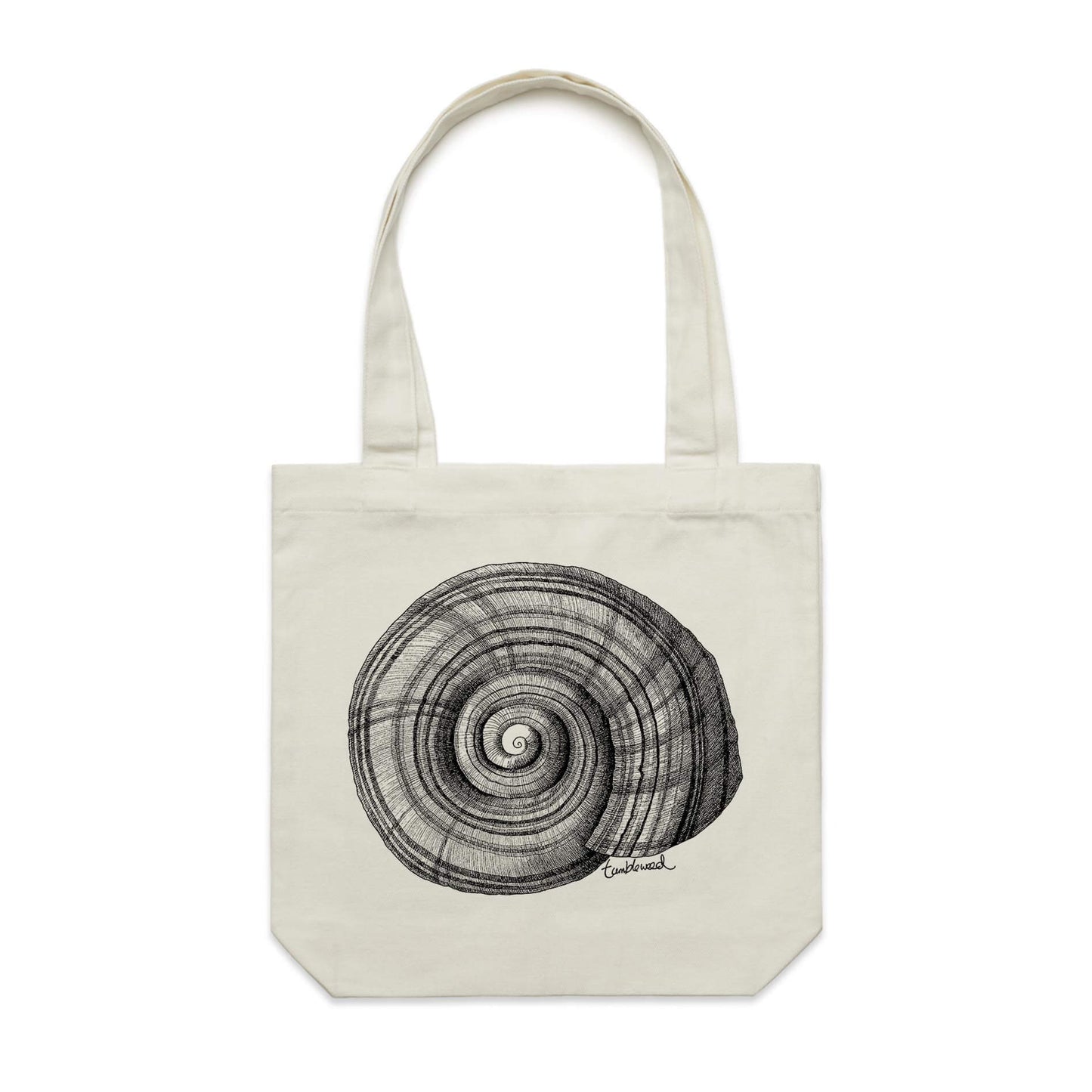 Cotton canvas tote bag with a screen printed NZ Snail design.