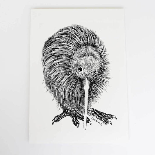 A4 art print of featuring Kiwi design on white archival paper.