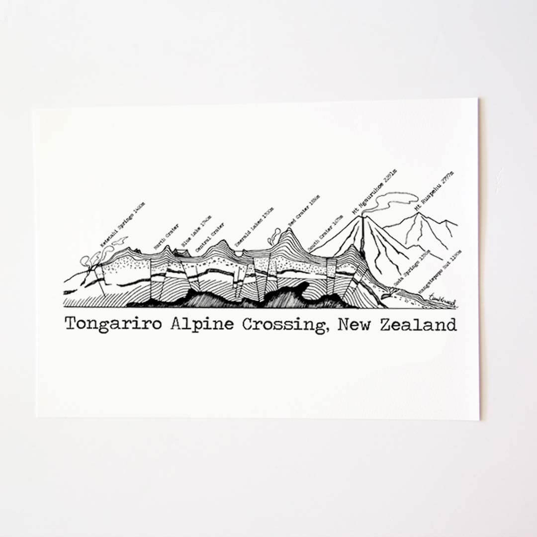 A4 art print of featuring Tongariro Crossing design on white archival paper.